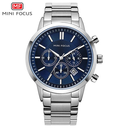 MINI FOCUS Men's Stainless Steel Dress Watches Chronograph Business Army Quartz Wristwatch Man Relogios Masculino Clock 0188G