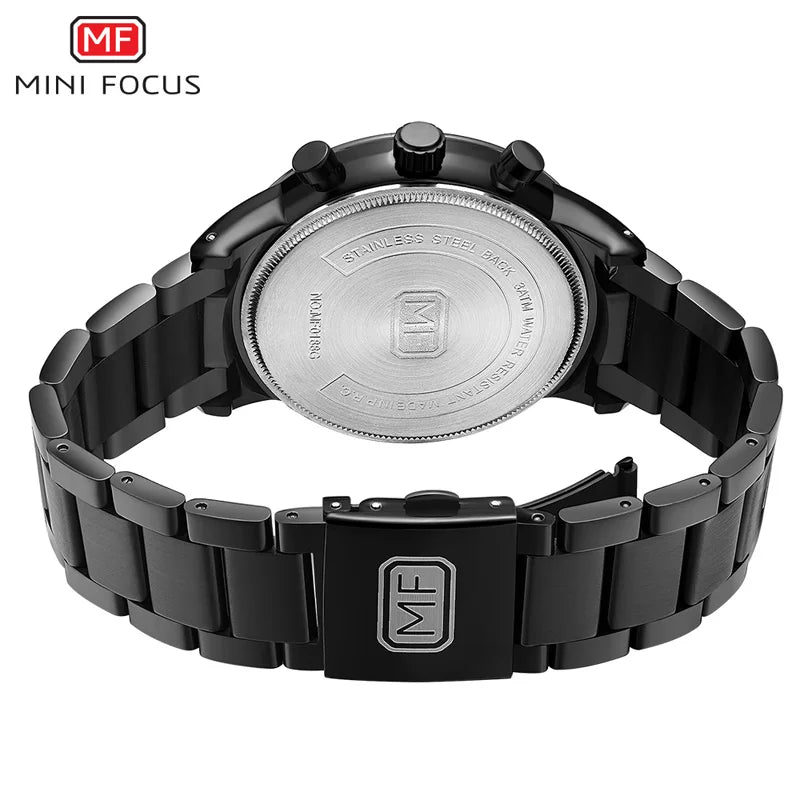 MINI FOCUS Men's Stainless Steel Dress Watches Chronograph Business Army Quartz Wristwatch Man Relogios Masculino Clock 0188G