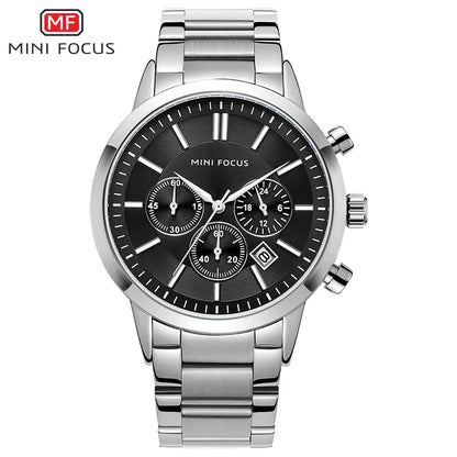 MINI FOCUS Men's Stainless Steel Dress Watches Chronograph Business Army Quartz Wristwatch Man Relogios Masculino Clock 0188G