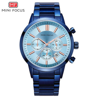 MINI FOCUS Men's Stainless Steel Dress Watches Chronograph Business Army Quartz Wristwatch Man Relogios Masculino Clock 0188G
