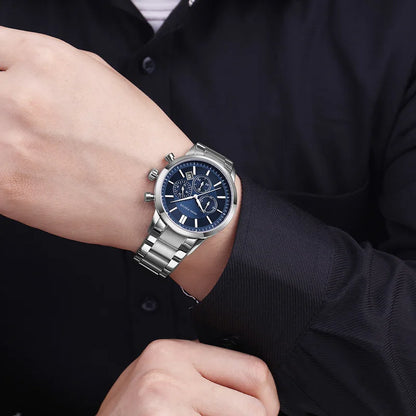 MINI FOCUS Men's Stainless Steel Dress Watches Chronograph Business Army Quartz Wristwatch Man Relogios Masculino Clock 0188G