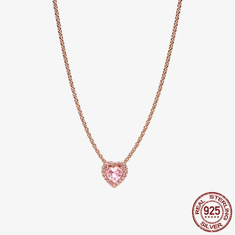 Sterling Silver Pave Heart & Butterfly Necklace Women Jewelry DIY Birthday,Anniversary,Engagement,Wedding Gift plata de ley