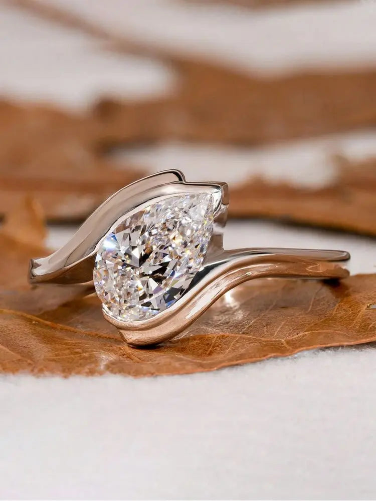 Sterling Silver Fashion Twisted Water Drop Zircon Ring For Women Engagement Wedding Luxury High Quality Fine Jewelry