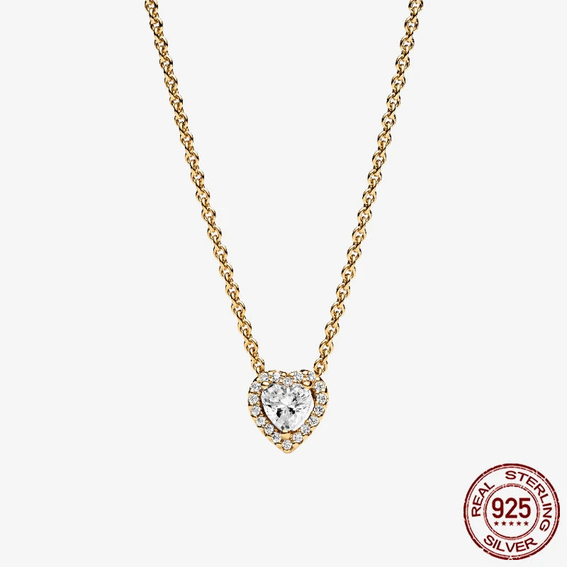 Sterling Silver Pave Heart & Butterfly Necklace Women Jewelry DIY Birthday,Anniversary,Engagement,Wedding Gift plata de ley