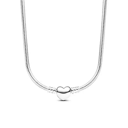 Zircon Heart-shaped Necklace S925 Sterling Silver Round Bead Snake Bone Chain DIY Charm Accessories Women's Jewelry Gifts