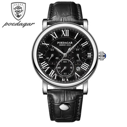 POEDAGAR Top Luxury Watches For Men Chronograph Date Man Quartz Watch Waterproof Leather Fashion Business Men's Wristwatch Reloj