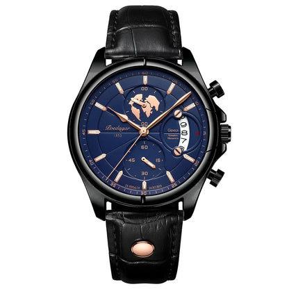 POEDAGAR Sports Casual Man Watch Date Waterproof Luminous Leather Chronograph Men's Watch Business Luxury Quartz Watches For Men