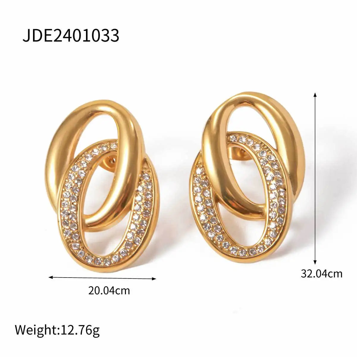Stainless Steel PVD 18K Gold Plated Tarnish Waterproof Crystal Linked Earrings For Woman Jewelry Wholesale Trendy