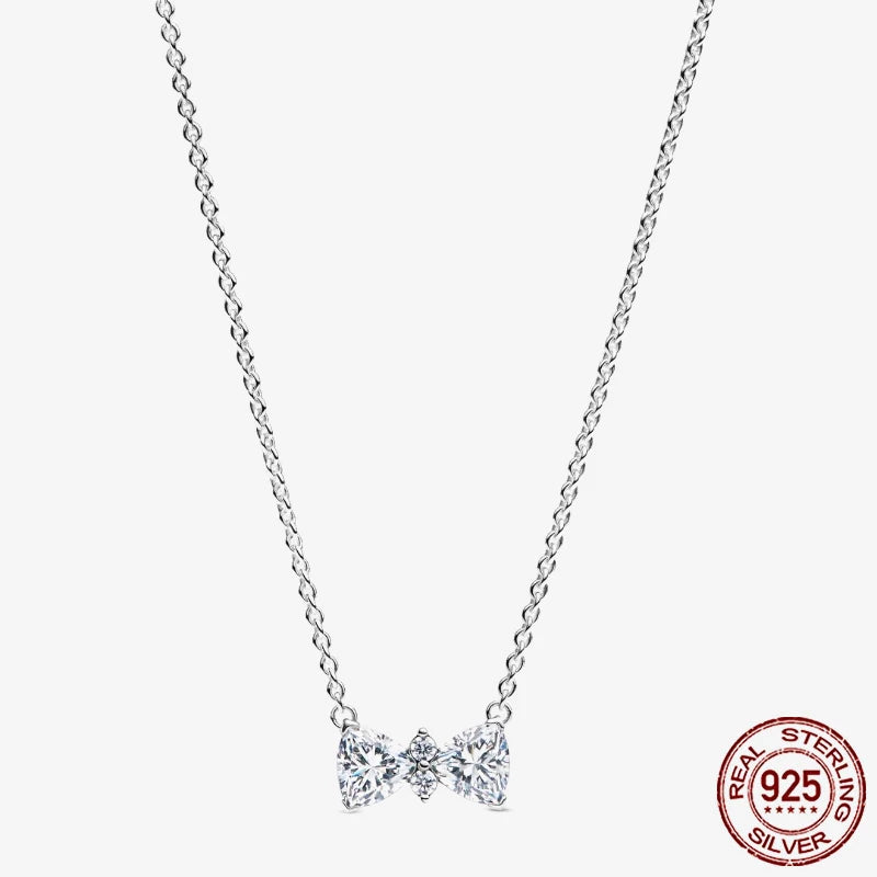 Sterling Silver Pave Heart & Butterfly Necklace Women Jewelry DIY Birthday,Anniversary,Engagement,Wedding Gift plata de ley