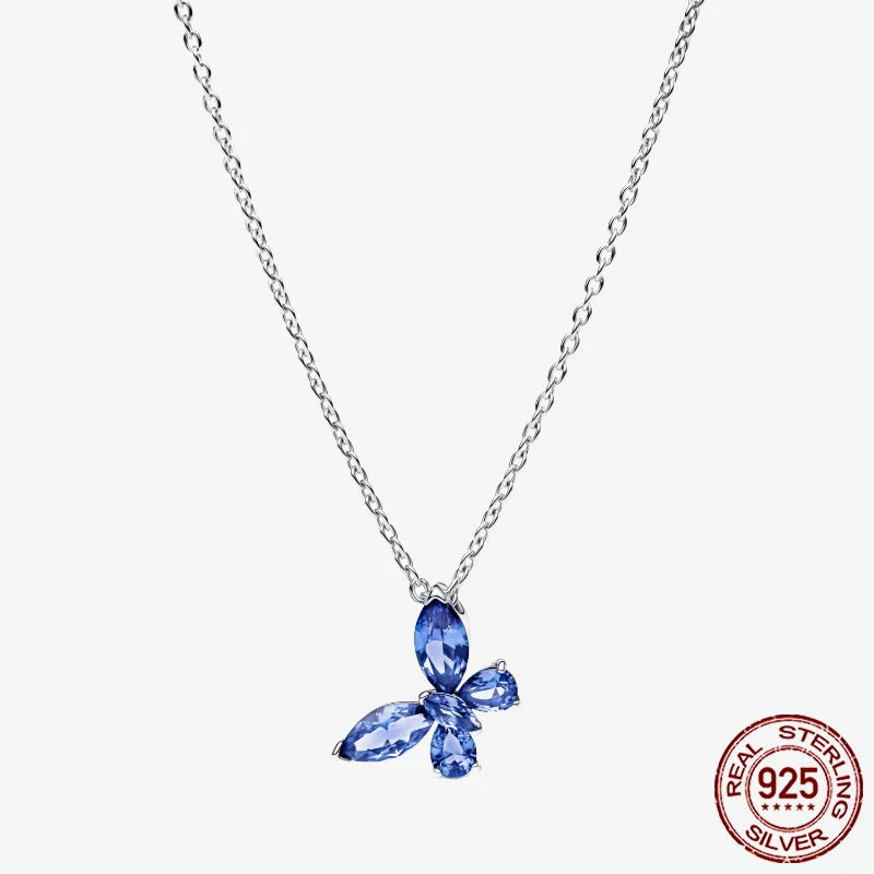 Sterling Silver Pave Heart & Butterfly Necklace Women Jewelry DIY Birthday,Anniversary,Engagement,Wedding Gift plata de ley