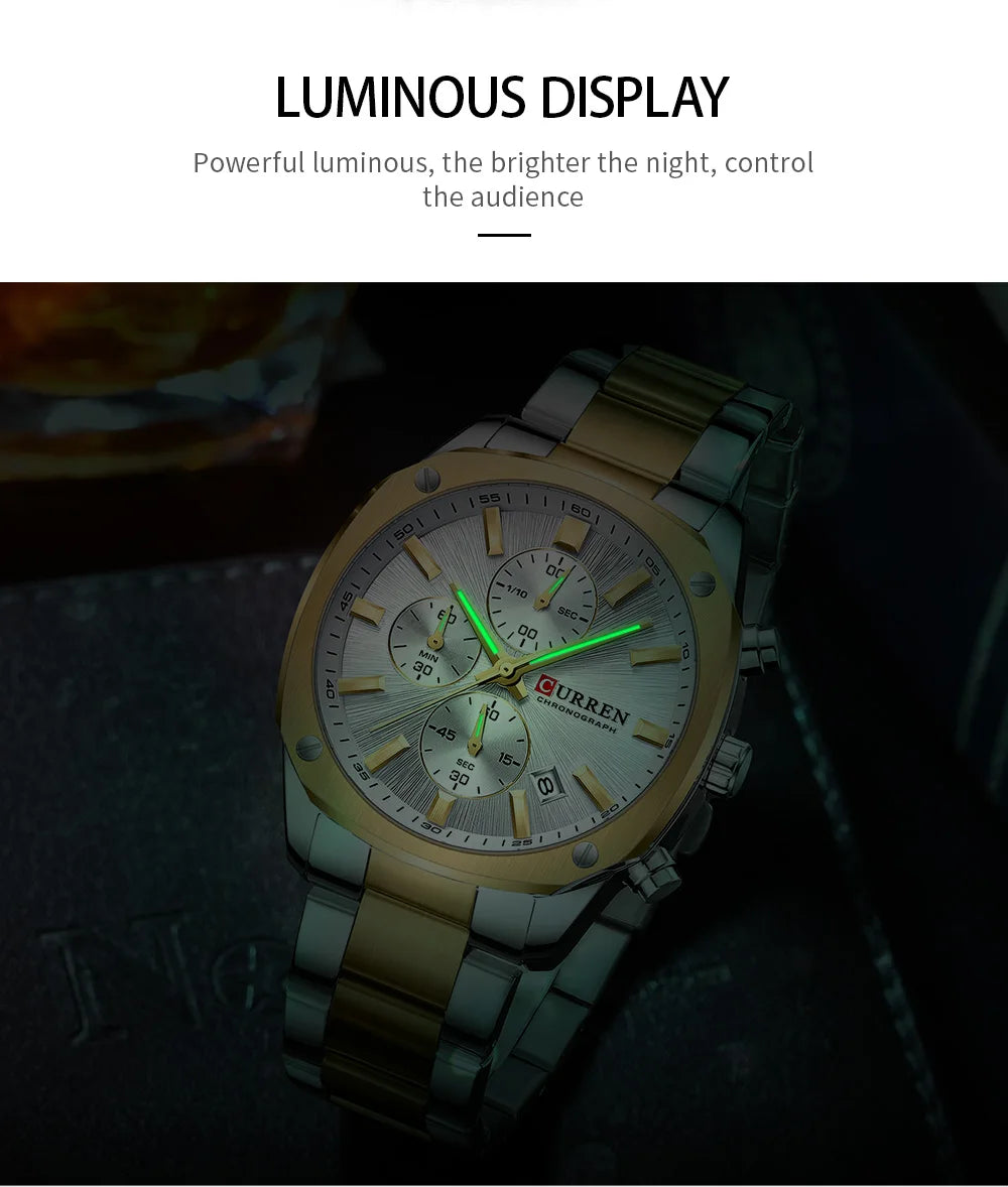 CURREN 8490 Quartz Watch Men's Square Multifunctional Wristwatch, Calendar Six-hand Waterproof Business Watch