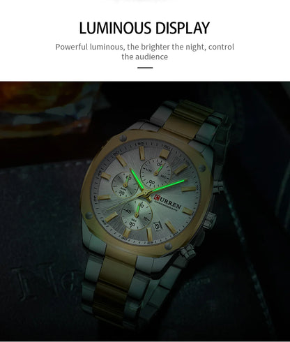 CURREN 8490 Quartz Watch Men's Square Multifunctional Wristwatch, Calendar Six-hand Waterproof Business Watch