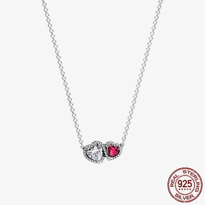 Sterling Silver Pave Heart & Butterfly Necklace Women Jewelry DIY Birthday,Anniversary,Engagement,Wedding Gift plata de ley