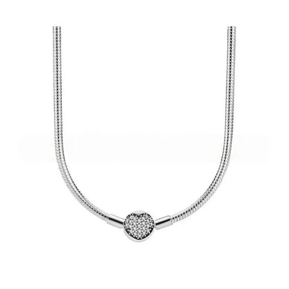 Zircon Heart-shaped Necklace S925 Sterling Silver Round Bead Snake Bone Chain DIY Charm Accessories Women's Jewelry Gifts