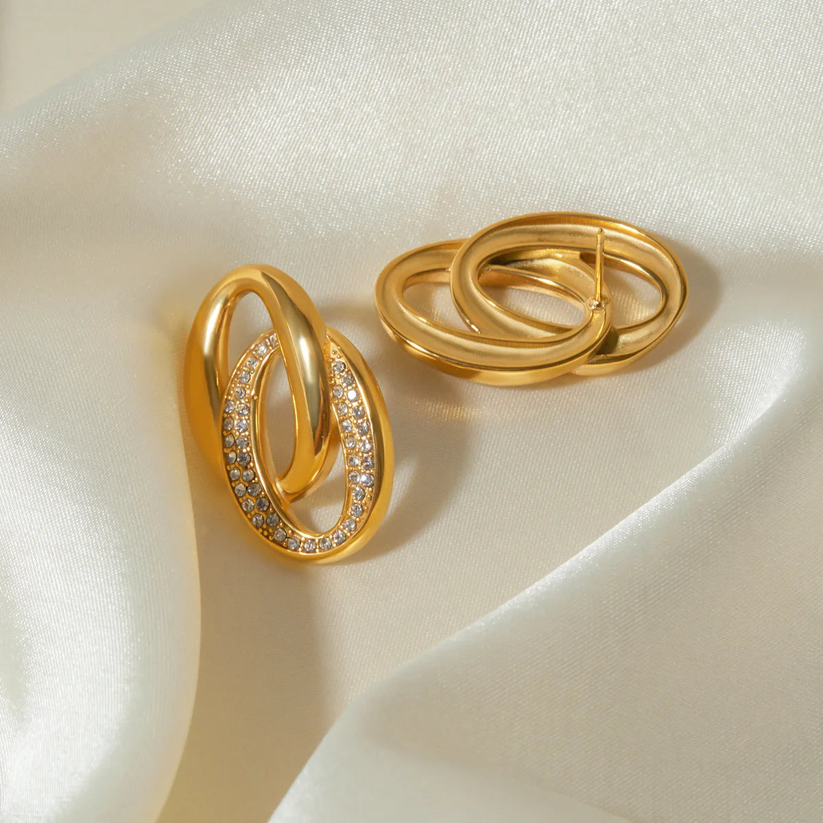 Stainless Steel PVD 18K Gold Plated Tarnish Waterproof Crystal Linked Earrings For Woman Jewelry Wholesale Trendy