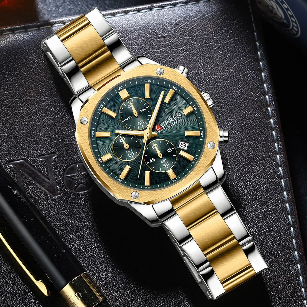 CURREN 8490 Quartz Watch Men's Square Multifunctional Wristwatch, Calendar Six-hand Waterproof Business Watch