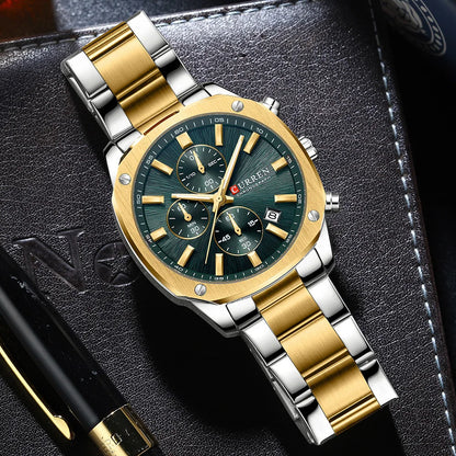 CURREN 8490 Quartz Watch Men's Square Multifunctional Wristwatch, Calendar Six-hand Waterproof Business Watch