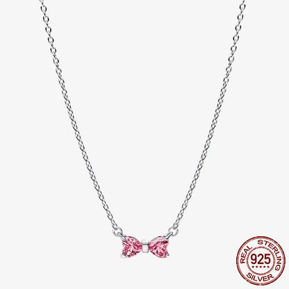 Sterling Silver Pave Heart & Butterfly Necklace Women Jewelry DIY Birthday,Anniversary,Engagement,Wedding Gift plata de ley