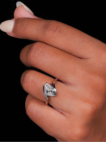 Sterling Silver Fashion Twisted Water Drop Zircon Ring For Women Engagement Wedding Luxury High Quality Fine Jewelry