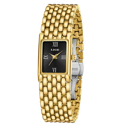 LIGE Luxury Square Ladies Watches Waterpoof Stainless Steel Quartz Wristwatches Fashion Classic Business Gift Watches For Woman