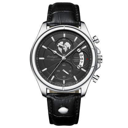 POEDAGAR Sports Casual Man Watch Date Waterproof Luminous Leather Chronograph Men's Watch Business Luxury Quartz Watches For Men