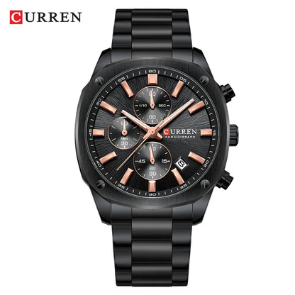 CURREN 8490 Quartz Watch Men's Square Multifunctional Wristwatch, Calendar Six-hand Waterproof Business Watch