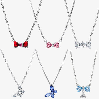 Sterling Silver Pave Heart & Butterfly Necklace Women Jewelry DIY Birthday,Anniversary,Engagement,Wedding Gift plata de ley