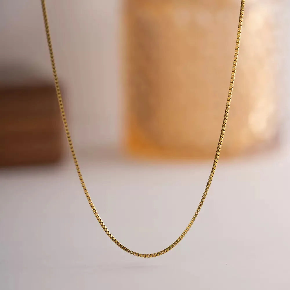 925 Sterling Silver Necklace Gold Plated, 1mm Box Foundation Chain Fine Jewelry Engagement Gift for Women