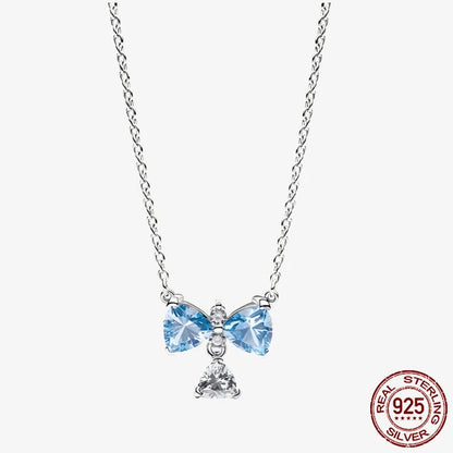 Sterling Silver Pave Heart & Butterfly Necklace Women Jewelry DIY Birthday,Anniversary,Engagement,Wedding Gift plata de ley