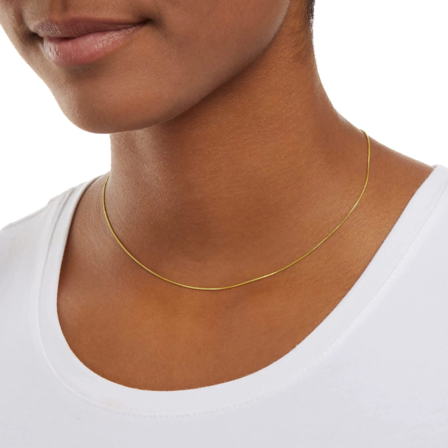925 Sterling Silver Necklace Gold Plated, 1mm Box Foundation Chain Fine Jewelry Engagement Gift for Women