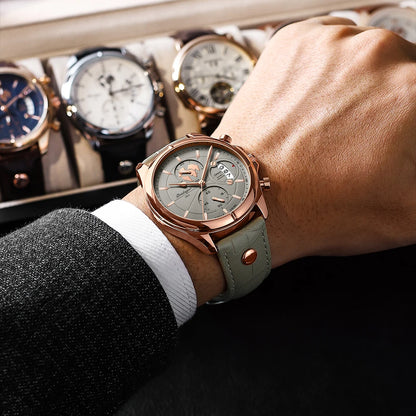 POEDAGAR Sports Casual Man Watch Date Waterproof Luminous Leather Chronograph Men's Watch Business Luxury Quartz Watches For Men