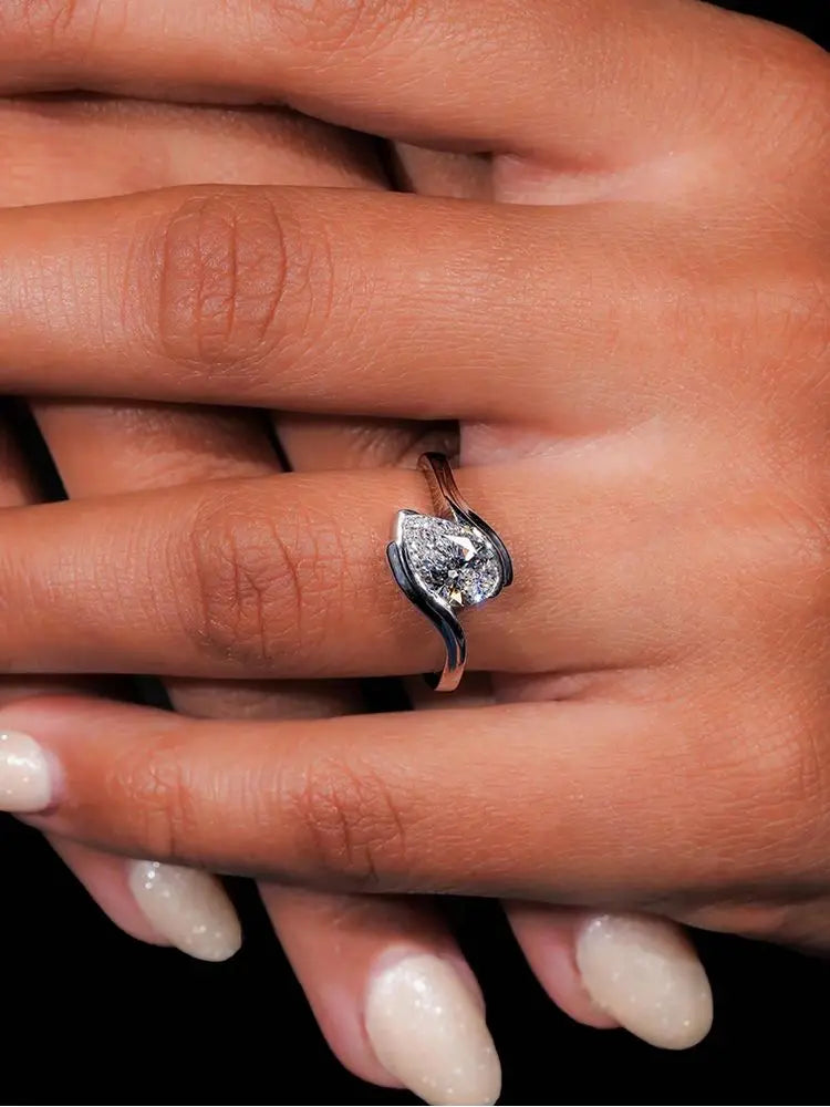 Sterling Silver Fashion Twisted Water Drop Zircon Ring For Women Engagement Wedding Luxury High Quality Fine Jewelry