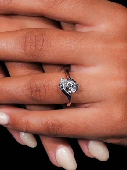 Sterling Silver Fashion Twisted Water Drop Zircon Ring For Women Engagement Wedding Luxury High Quality Fine Jewelry