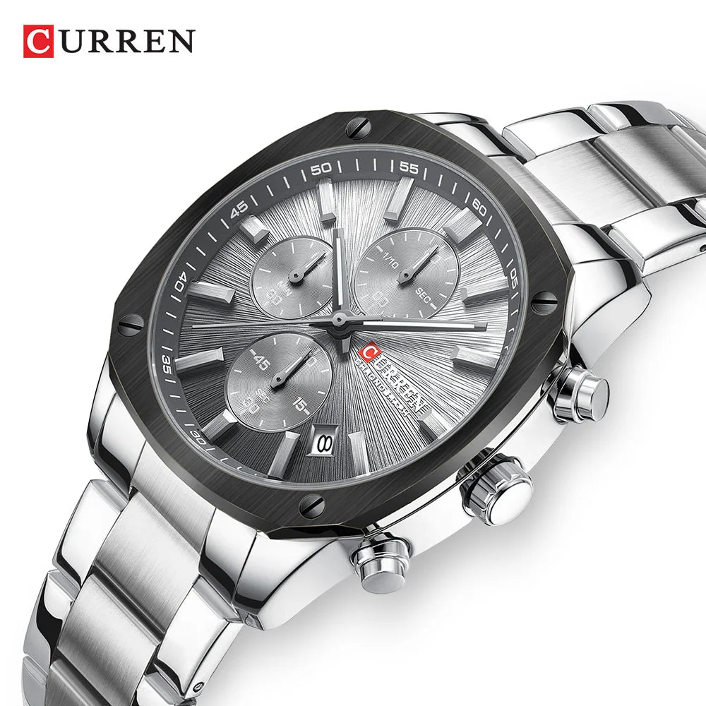 CURREN 8490 Quartz Watch Men's Square Multifunctional Wristwatch, Calendar Six-hand Waterproof Business Watch