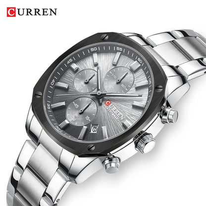 CURREN 8490 Quartz Watch Men's Square Multifunctional Wristwatch, Calendar Six-hand Waterproof Business Watch