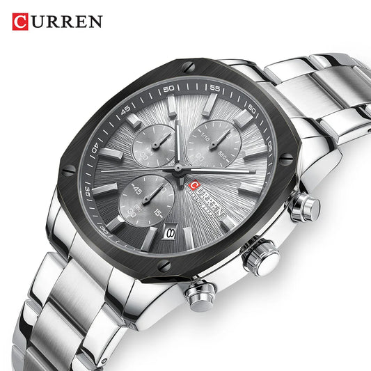 CURREN 8490 Quartz Watch Men's Square Multifunctional Wristwatch, Calendar Six-hand Waterproof Business Watch