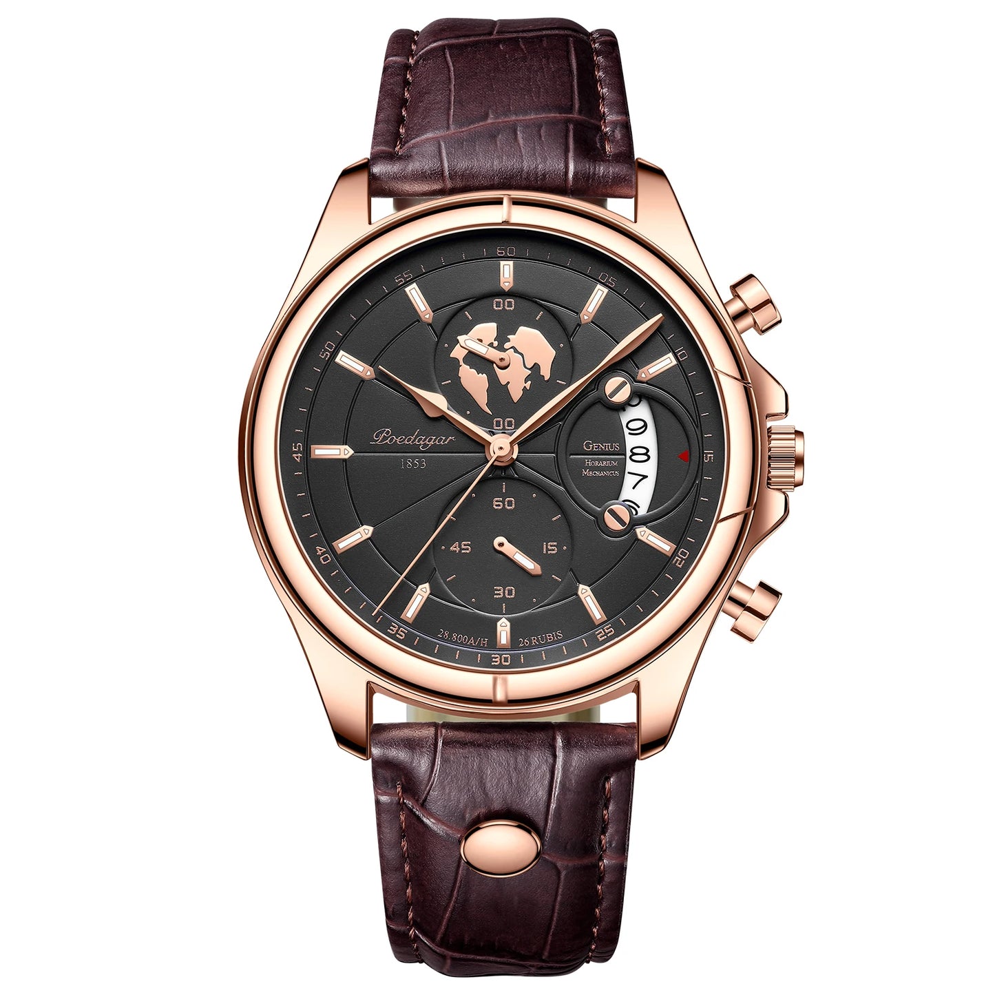 POEDAGAR Sports Casual Man Watch Date Waterproof Luminous Leather Chronograph Men's Watch Business Luxury Quartz Watches For Men