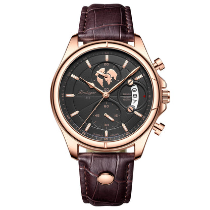 POEDAGAR Sports Casual Man Watch Date Waterproof Luminous Leather Chronograph Men's Watch Business Luxury Quartz Watches For Men