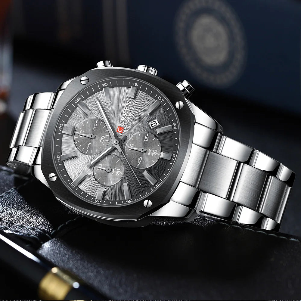 CURREN 8490 Quartz Watch Men's Square Multifunctional Wristwatch, Calendar Six-hand Waterproof Business Watch