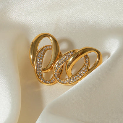Stainless Steel PVD 18K Gold Plated Tarnish Waterproof Crystal Linked Earrings For Woman Jewelry Wholesale Trendy
