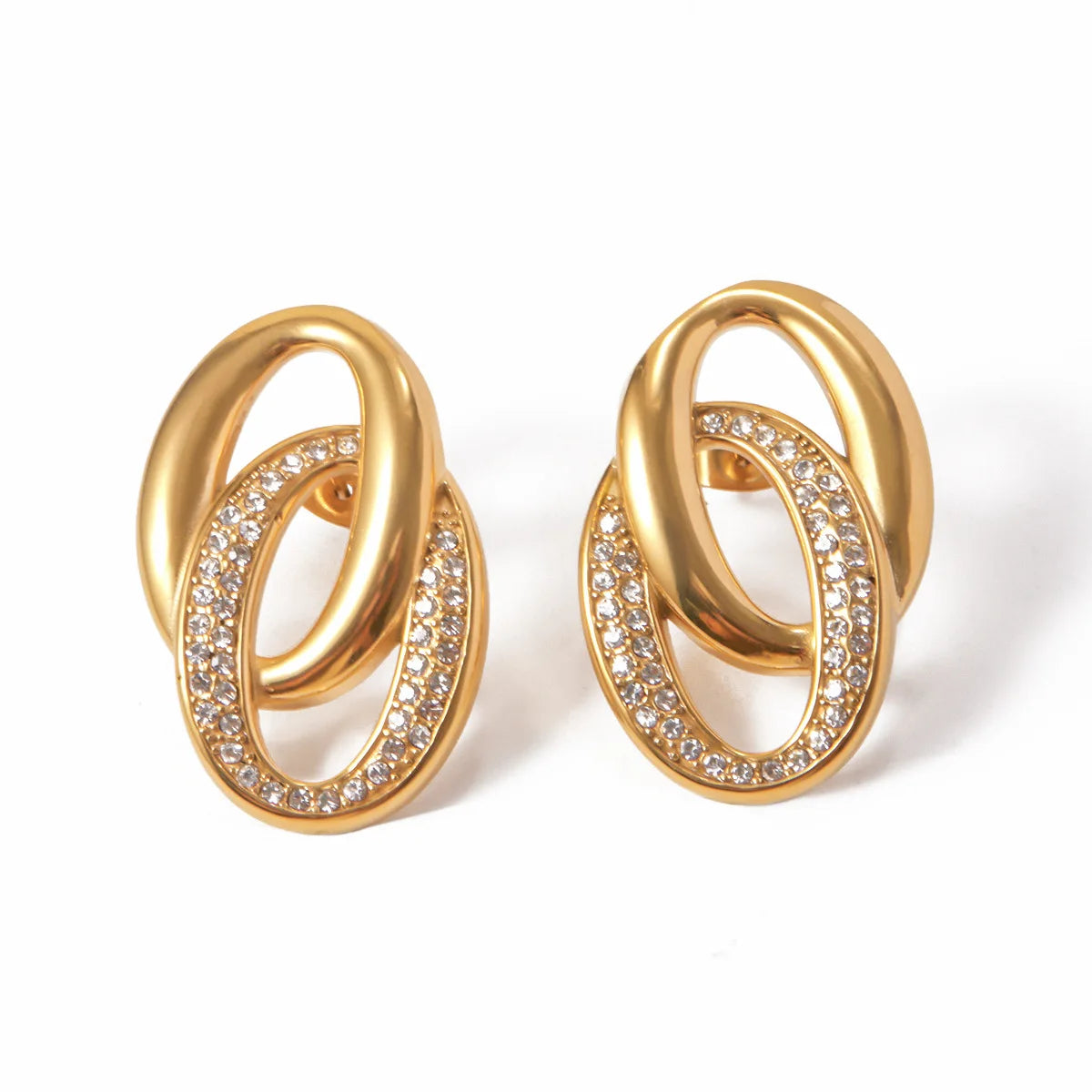 Stainless Steel PVD 18K Gold Plated Tarnish Waterproof Crystal Linked Earrings For Woman Jewelry Wholesale Trendy