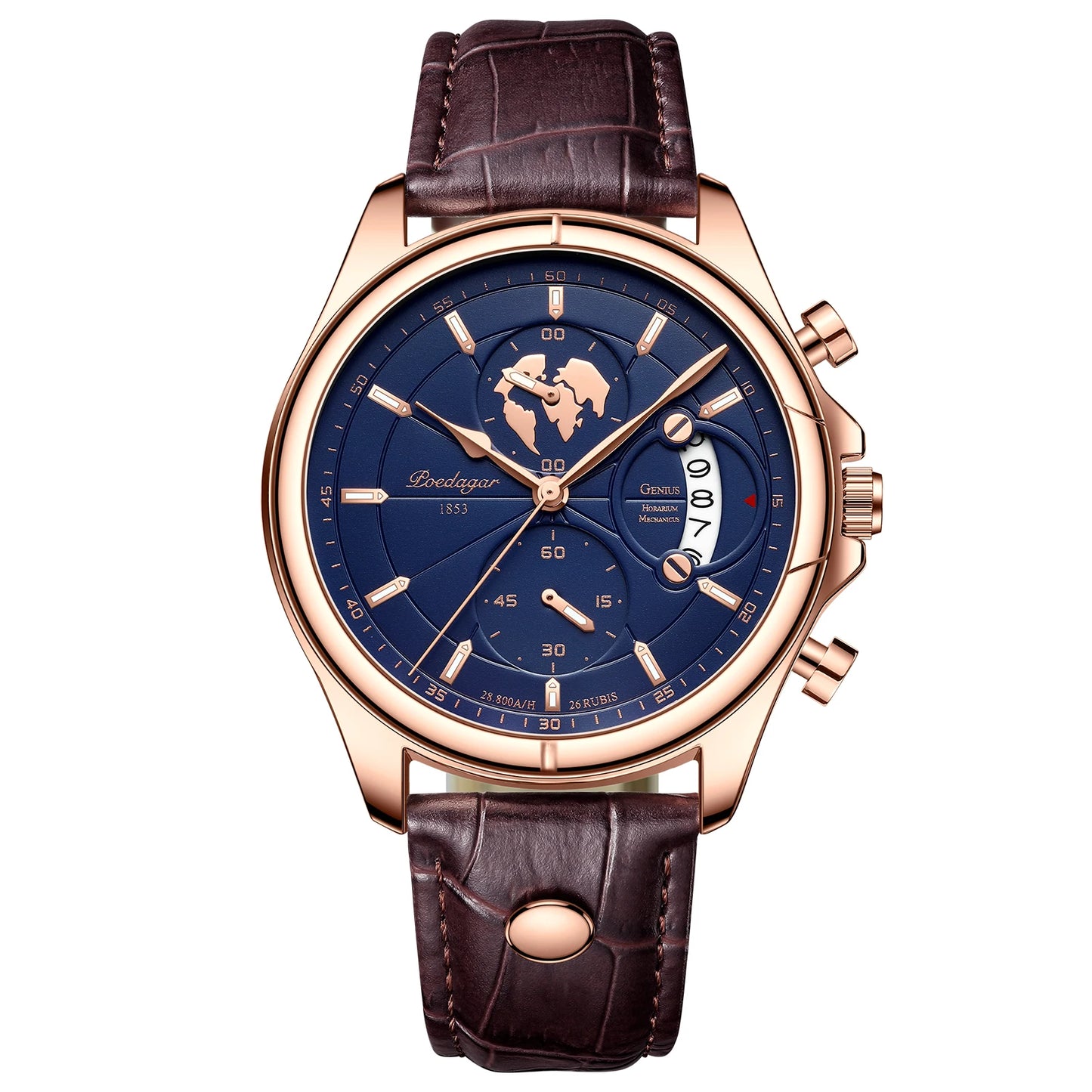 POEDAGAR Sports Casual Man Watch Date Waterproof Luminous Leather Chronograph Men's Watch Business Luxury Quartz Watches For Men
