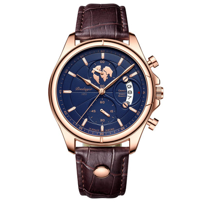 POEDAGAR Sports Casual Man Watch Date Waterproof Luminous Leather Chronograph Men's Watch Business Luxury Quartz Watches For Men