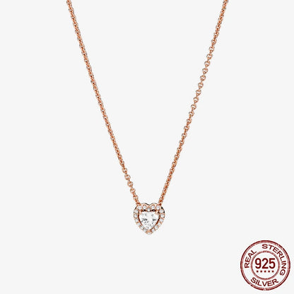 Sterling Silver Pave Heart & Butterfly Necklace Women Jewelry DIY Birthday,Anniversary,Engagement,Wedding Gift plata de ley