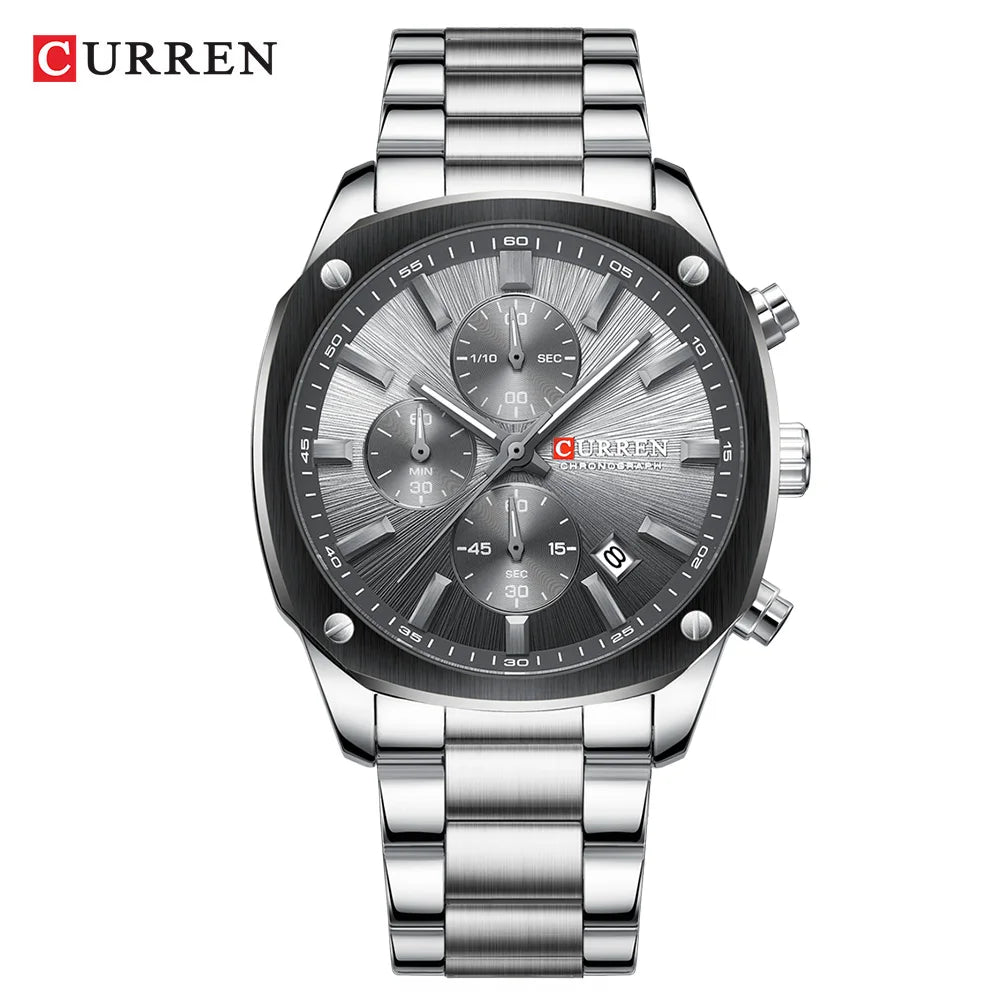 CURREN 8490 Quartz Watch Men's Square Multifunctional Wristwatch, Calendar Six-hand Waterproof Business Watch