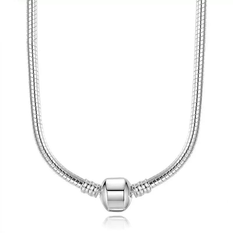 Zircon Heart-shaped Necklace S925 Sterling Silver Round Bead Snake Bone Chain DIY Charm Accessories Women's Jewelry Gifts