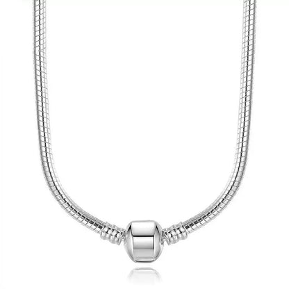 Zircon Heart-shaped Necklace S925 Sterling Silver Round Bead Snake Bone Chain DIY Charm Accessories Women's Jewelry Gifts
