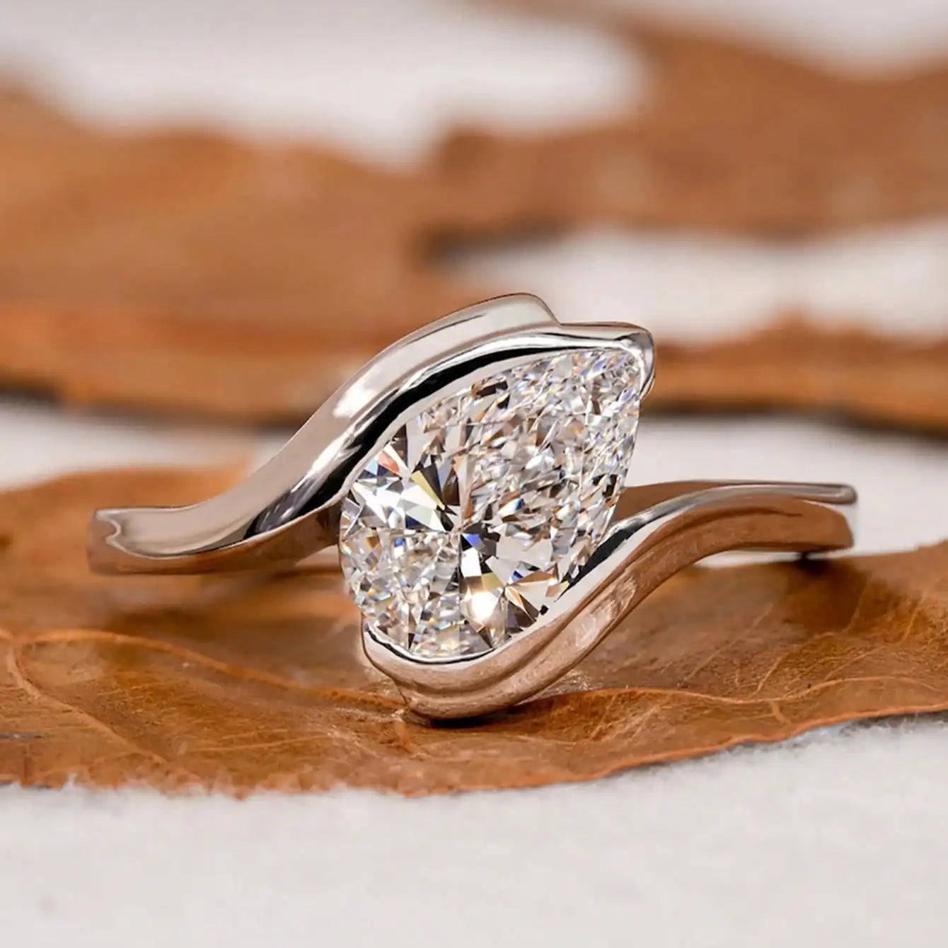 Sterling Silver Fashion Twisted Water Drop Zircon Ring For Women Engagement Wedding Luxury High Quality Fine Jewelry