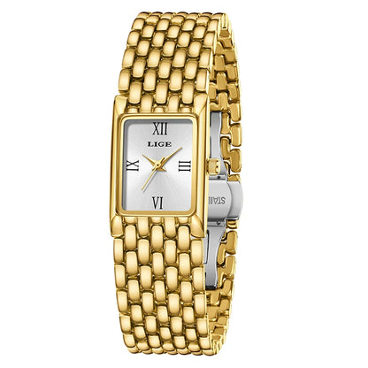 LIGE Luxury Square Ladies Watches Waterpoof Stainless Steel Quartz Wristwatches Fashion Classic Business Gift Watches For Woman