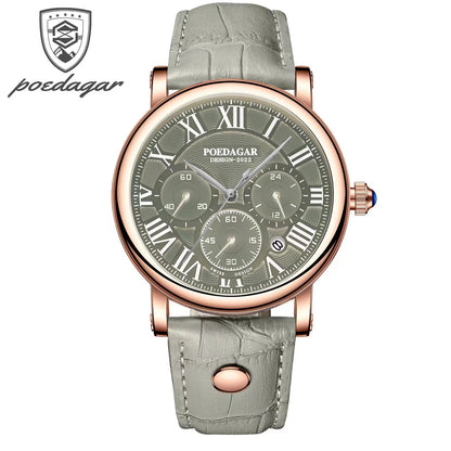 POEDAGAR Top Luxury Watches For Men Chronograph Date Man Quartz Watch Waterproof Leather Fashion Business Men's Wristwatch Reloj